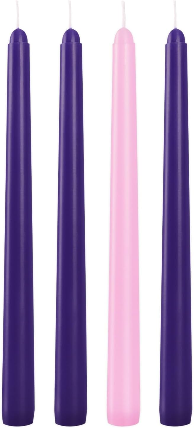 4 Pack Advent Taper Candles Premium Hand Dipped 10in Unscented Christmas Taper Candles - Ideal for Seasonal Celebrations, Holidays, Church, Celebration, Party