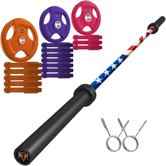 7FT Olympic Barbell Bar with Weight Plate Set Combo, Solid Olympic Bar with Bearings, 700Lbs Capacity Weight Bar for Home Gym Strength Training, Weightlifting, Powerlifting, Fit for 2" Olympic Plates