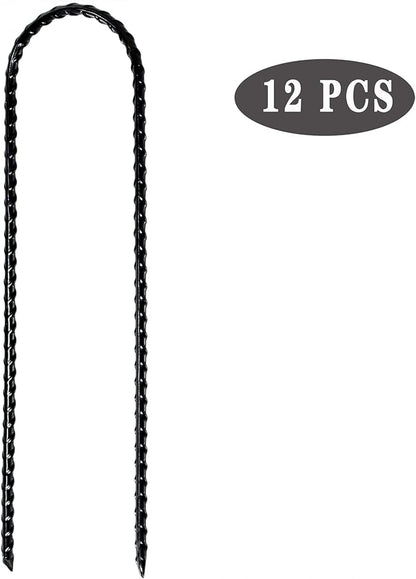 Nigh Coated Rebar Trampoline Wind Stakes Set of 12 Safety Ground Anchors Stakes Extra Heavy Duty Metal Landscape Staples 10 Inches Long (Black)