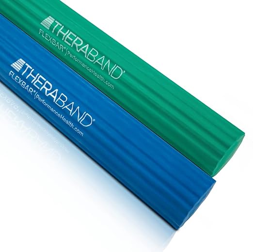 THERABAND FlexBar, 2 Pack, Green, Blue, Therapy Twist Bar, Hand & Wrist Strength, Tennis & Golfer's Elbow, Tendonitis, Rehab Tool for Resistance Based Exercise, Grip Training and Pain Relief