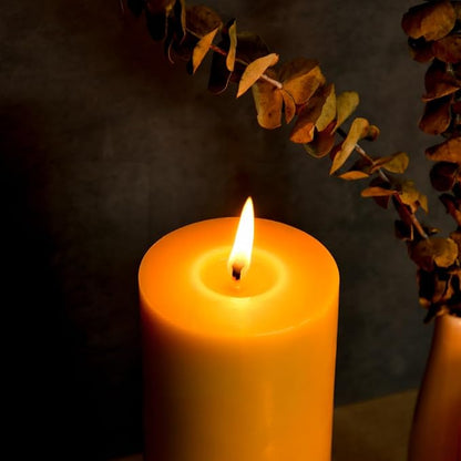 3PCS 3"x 6" Large Beeswax Pillar Candles, Made of Pure Natural Beeswax, with Ultra Long Burning Time and Low Allergenicity-Rawï¼?2H