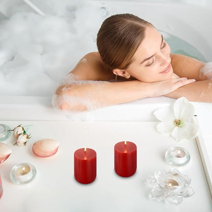 3 Packs Different Sizes Red Colored Pillar Candles, Unscented Non-Toxic 3x4, 3x6, 3x8 Inch Dripless Smokeless Cylinder Candles for Wedding, Home Decor, Dinner Table, Party, Power Outage, Emergency