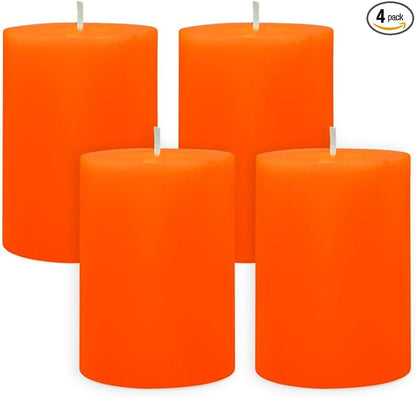 4 Packs Dripless Orange Pillar Candles 2x3 Inch Unscented 24 Hour Fall Harvest Cylinder Candles for Thanksgiving Day Dinner Tables, Wedding, Party, Home Decor