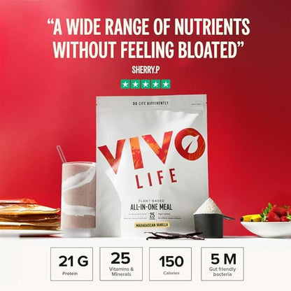 Vivo Life - Whole, Vegan Meal Replacement Shake with Proteins, Vitamins & Minerals, Gut Friendly Bacteria & Electrolytes - 35.2 oz, 25 Servings (35.2 Ounce (Pack of 1), Vanilla)