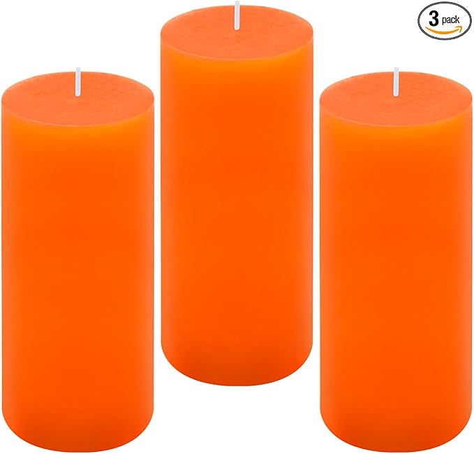 3 Packs 2.8x6 Inch Orange Pillar Candles, Unscented Dripless Non-Toxic Smokeless Long Lasting Fall Colored Cylinder Candles for Thanksgiving Day Home Dinner Table Power Outage Emergency
