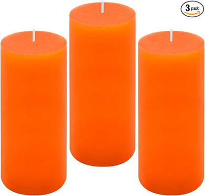 3 Packs 2.8x6 Inch Orange Pillar Candles, Unscented Dripless Non-Toxic Smokeless Long Lasting Fall Colored Cylinder Candles for Thanksgiving Day Home Dinner Table Power Outage Emergency
