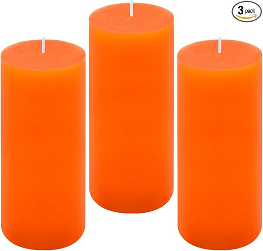 3 Packs 2.8x6 Inch Orange Pillar Candles, Unscented Dripless Non-Toxic Smokeless Long Lasting Fall Colored Cylinder Candles for Thanksgiving Day Home Dinner Table Power Outage Emergency