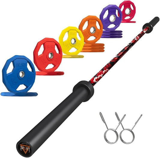 7FT Olympic Barbell Bar with Weight Plate Set Combo, Solid Olympic Bar with Bearings, 700Lbs Capacity Weight Bar for Home Gym Strength Training, Weightlifting, Powerlifting, Fit for 2" Olympic Plates