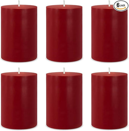 6 Packs 2.75x3.25 Inch Red Colored Pillar Candles, Unscented Dripless Non-Toxic Clean Burning Burgundy Cylinder Candles for Home Dinner Table Emergency Power Outage