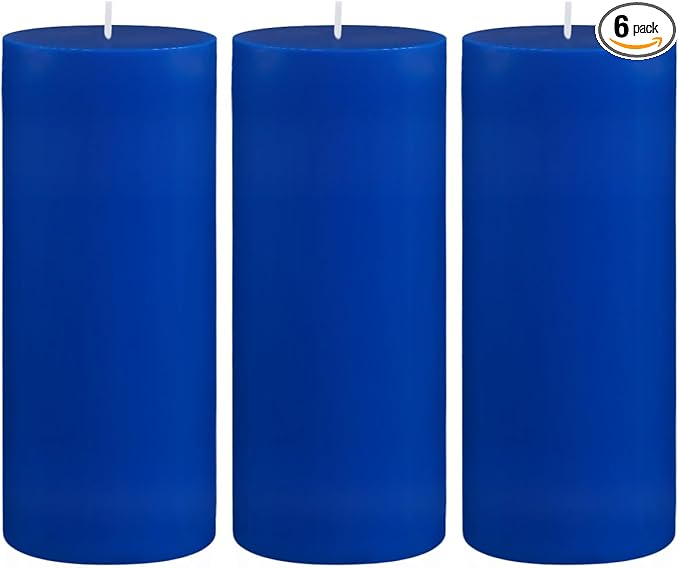 3 Packs 2.8x6 Inch Blue Colored Pillar Candles, Unscented Dripless Non-Toxic Smokeless Clean Long Lasting Burning Cylinder Candles for Home Dinner Table Decoration Emergency Power Outage