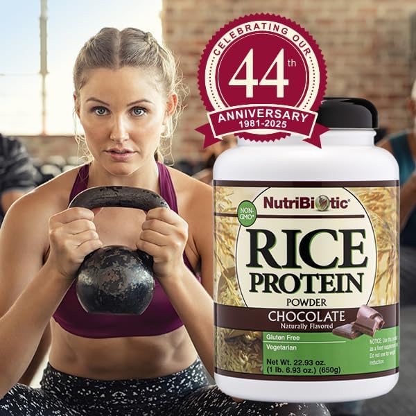 NutriBiotic Chocolate Rice Protein, 1 lb. 6.9 oz | Low Carb, Vegetarian & Keto-Friendly Raw Protein Powder | Grown & Processed Without Chemicals, GMOs or Gluten | Easy to Digest & Nutrient-Rich