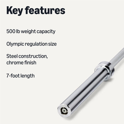 Amazon Basics 7ft Olympic Barbell Bar, 2" Diameter, Chrome Finish, 500-Pound Capacity