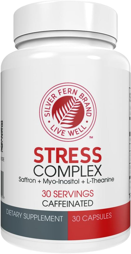 Silver Fern Stress Complex Supplement - with Caffeine - Sleep, Worry, Mood & More - with Saffron