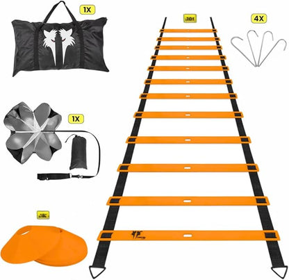 20ft Sports Agility Ladder for Men Women and Kids, Speed Youth Soccer Agility Training Equipment for Football, Exercise, Tennis, Legs Workout with Speed Parachute, Cones and Carry Bag