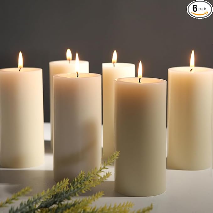 2.8x6 Pillar Candles Set of 6, Unscented Ivory Pillar Candles Bulk, Dripless and Long Clean Burning Pillars Candles, Smokeless Dinner Table Pillar Candles for Wedding, Spa, Aromatherapy, Party