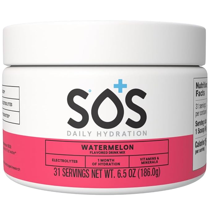 SOS Hydration Electrolyte Drink Mix (31 Servings) ??Low Sugar, 15 Calorie, Keto-Friendly & Rapid Rehydration (31 Servings, Watermelon)