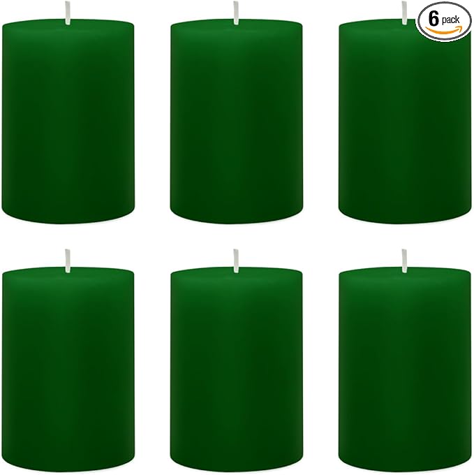 6 Packs 2.75x3.25 Inch Green Pillar Candles, Unscented Dripless Non-Toxic Smokeless Clean Long Lasting Burning Cylinder Candles for St. Patrick's Day Home Dinner Table Power Outage Emergency