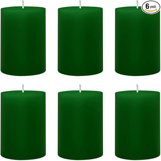 6 Packs 2.75x3.25 Inch Green Pillar Candles, Unscented Dripless Non-Toxic Smokeless Clean Long Lasting Burning Cylinder Candles for St. Patrick's Day Home Dinner Table Power Outage Emergency