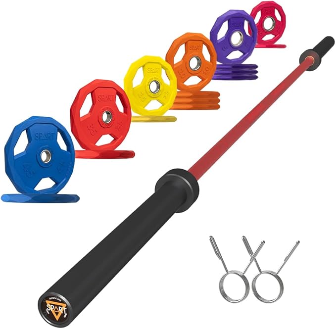 7FT Olympic Barbell Bar with Weight Plate Set Combo, Solid Olympic Bar with Bearings, 700Lbs Capacity Weight Bar for Home Gym Strength Training, Weightlifting, Powerlifting, Fit for 2" Olympic Plates