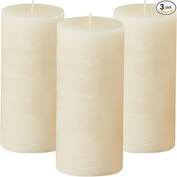 Simply Soson 3x6 inch Ivory Pillar Candles Set of 3, Rustic Texture, Unscented Ivory Candles, Dripless Candles, 3 inch Pillar Candles Ideal as Wedding, Parties, Spas, Dinner, Home Decoration, Church