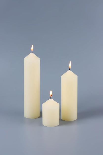 36 Pcs Pillar Candles, Unscented Ivory White Pillar Candles Bulk Set, Long Burning Wax Candles Dripless Smokeless for Wedding Centerpieces, Fireplace, Special Occasion, 2 in by 3, 5.9, 7.8 in
