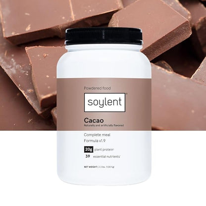 Soylent Complete Nutrition Meal Replacement Protein Powder, Cacao - Plant Based Vegan Protein, 39 Essential Nutrients - 36.8oz