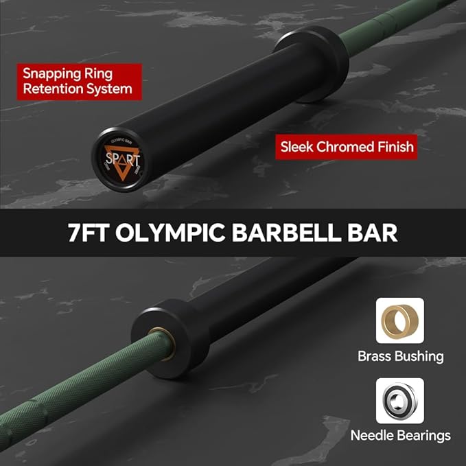 7FT Olympic Barbell Bar with Weight Plate Set Combo, Solid Olympic Bar with Bearings, 700Lbs Capacity Weight Bar for Home Gym Strength Training, Weightlifting, Powerlifting, Fit for 2" Olympic Plates