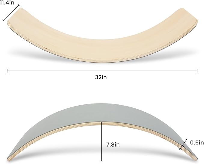 Wooden Wobble Balance Board, 33 Inch Rocker Board Natural Wood, Kids Toddler Open Ended Learning Toy, Yoga Curvy Board for Office & Classroom Adult