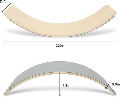 Wooden Wobble Balance Board, 33 Inch Rocker Board Natural Wood, Kids Toddler Open Ended Learning Toy, Yoga Curvy Board for Office & Classroom Adult