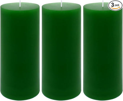 3 Packs 2.8x6 Inch Green Pillar Candles, Unscented Dripless Non-Toxic Smokeless Clean Long Lasting Burning Cylinder Candles for St. Patrick's Day Home Dinner Table Power Outage Emergency