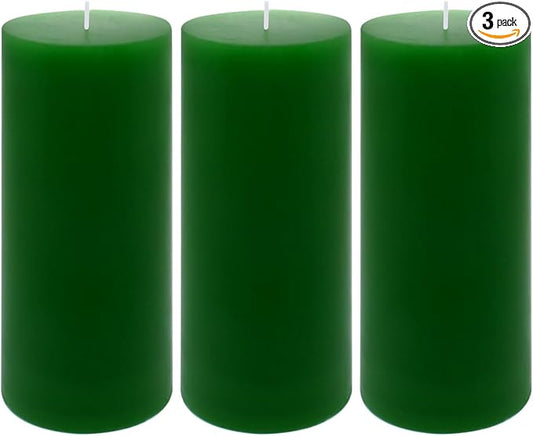 3 Packs 2.8x6 Inch Green Pillar Candles, Unscented Dripless Non-Toxic Smokeless Clean Long Lasting Burning Cylinder Candles for St. Patrick's Day Home Dinner Table Power Outage Emergency