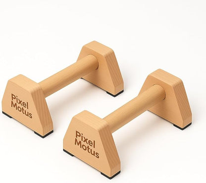 Wooden Parallettes Bars Calisthenics Push Up Bars for Handstand Dips & Balance Training Solid Wood Pushup Handles Non Slip Feet Set of 2