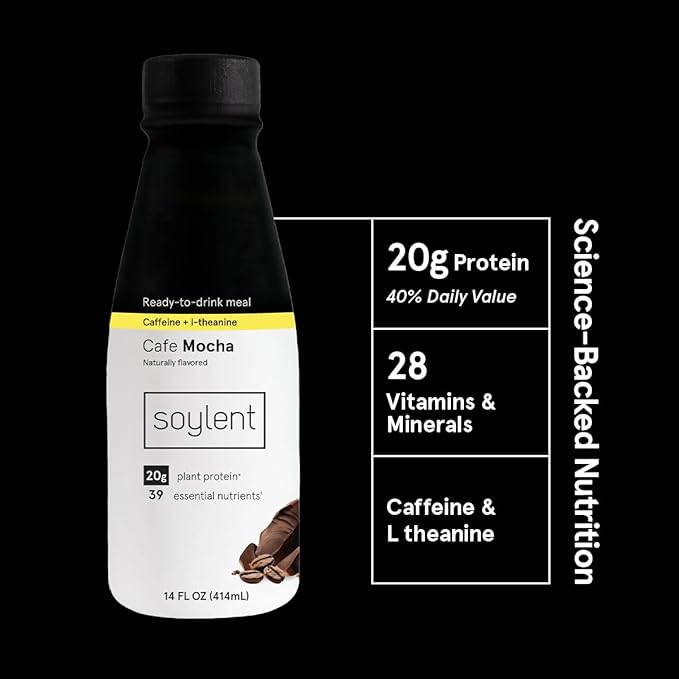 Soylent Complete Coffee Meal Replacement Shake, Cafe Mocha, Ready-to-Drink Plant Based Caffeinated Protein Drink, Contains 20g Vegan Protein and 1g Sugar, 14oz (12 Pack)