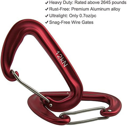 12kN 3.2"x2" Heavy-Duty Carabiner Clips - Durable, Lightweight Aluminum Alloy Carabiners for Hiking, Camping, Keychains, Dog Leashes, Hammocks & More