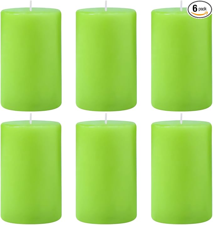 6 Packs Unscented 2.75x4 Inch Light Green Colored Pillar Candles, Non-Toxic Dripless Cylinder Wax Candles for Home Table Holiday Party Spa Decor Emergency Power Outage