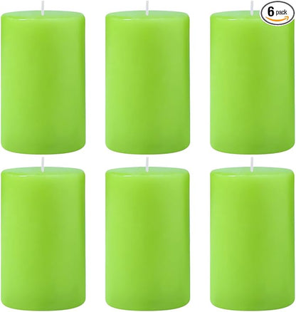 6 Packs Unscented 2.75x4 Inch Light Green Colored Pillar Candles, Non-Toxic Dripless Cylinder Wax Candles for Home Table Holiday Party Spa Decor Emergency Power Outage