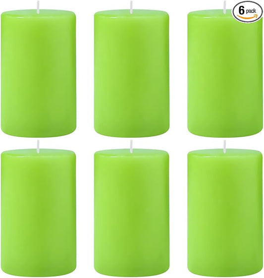 6 Packs Unscented 2.75x4 Inch Light Green Colored Pillar Candles, Non-Toxic Dripless Cylinder Wax Candles for Home Table Holiday Party Spa Decor Emergency Power Outage