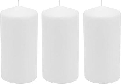 Stonebriar 3 Pack Tall 3 x 6 Inch 65 Hour Long Burning Unscented White Wax Pillar Candles