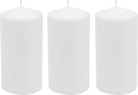 Stonebriar 3 Pack Tall 3 x 6 Inch 65 Hour Long Burning Unscented White Wax Pillar Candles
