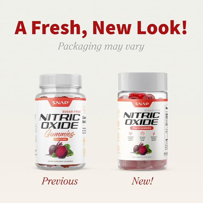 Snap Supplements Beet Root Gummies, Nitric Oxide Supplement with Organic Beets, Vitamins, Pomegranate and Antioxidants for Energy, Circulation Support, 60 Sugar Free Gummies, Peach