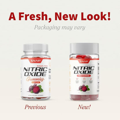 Snap Supplements Beet Root Gummies, Nitric Oxide Supplement with Organic Beets, Vitamins, Pomegranate and Antioxidants for Energy, Circulation Support, 60 Sugar Free Gummies, Peach