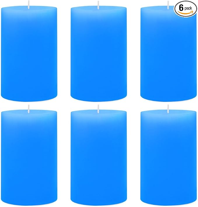 6 Packs Unscented 2.75x4 Inch Light Blue Pillar Candles, Non-Toxic Dripless Cylinder Wax Colored Candles for Home Table Holiday Party Spa Decor Emergency Power Outage