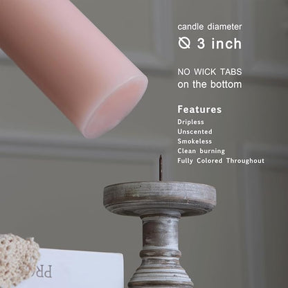 MOZEAL 3" x 8" Hand-Poured Unscented Large Candle, Smokeless Rustic Pillar Candle Set of 2, Slow Burn, No Drip, Approx 150 Hours Burning, Dinner, Spring and Home Decorative, Tall Pearl Blush Candle