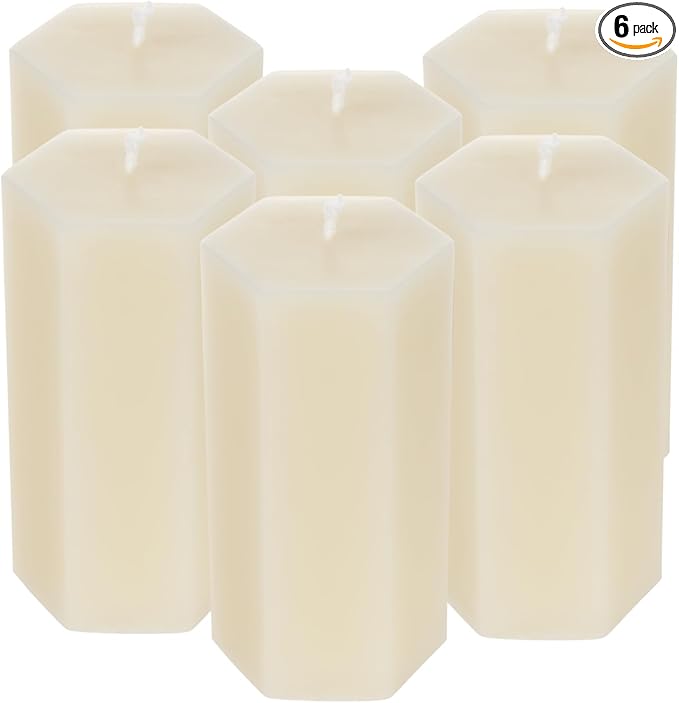 6PCS Hexagon Beeswax Pillar Candles,Large Handmade Pure Beeswax Candle,Unscented Smokelessï¼? * 4",18H, White