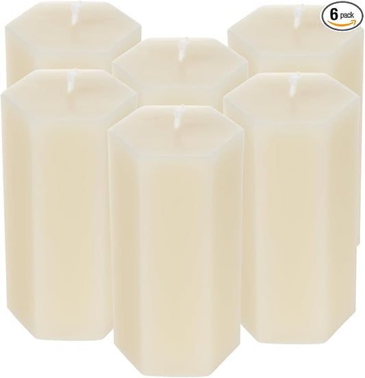 6PCS Hexagon Beeswax Pillar Candles,Large Handmade Pure Beeswax Candle,Unscented Smokelessï¼? * 4",18H, White