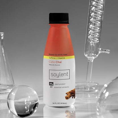 Soylent Complete Nutrition Gluten-Free Vegan Protein Meal Replacement Shake, Cafe Chai, 14 Oz, 12 Pack