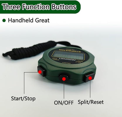 Stopwatch Timer Only Stopwatch Mode, ON/Off Silent Simple Operation, Without Clock Date Countdown, Digital Stop Watch for Sports Kids Coaches Swimming Running, Green