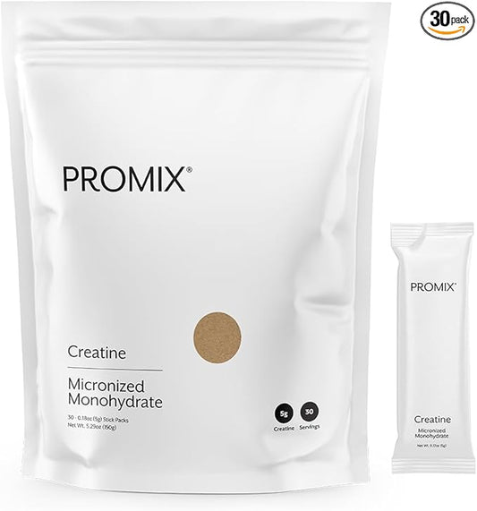 ProMix Nutrition Creatine Monohydrate Travel Packs, 5g of micronized Clean Creatine for Men and Women, Supports Muscle Growth & Recovery, Vegan - 30 Servings