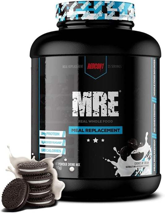 REDCON1 MRE Protein Powder, Cookies N' Cream - Meal Replacement Protein Blend Made with MCT Oil &