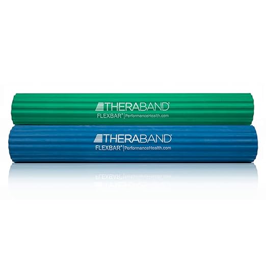 THERABAND FlexBar, 2 Pack, Green, Blue, Therapy Twist Bar, Hand & Wrist Strength, Tennis & Golfer's Elbow, Tendonitis, Rehab Tool for Resistance Based Exercise, Grip Training and Pain Relief